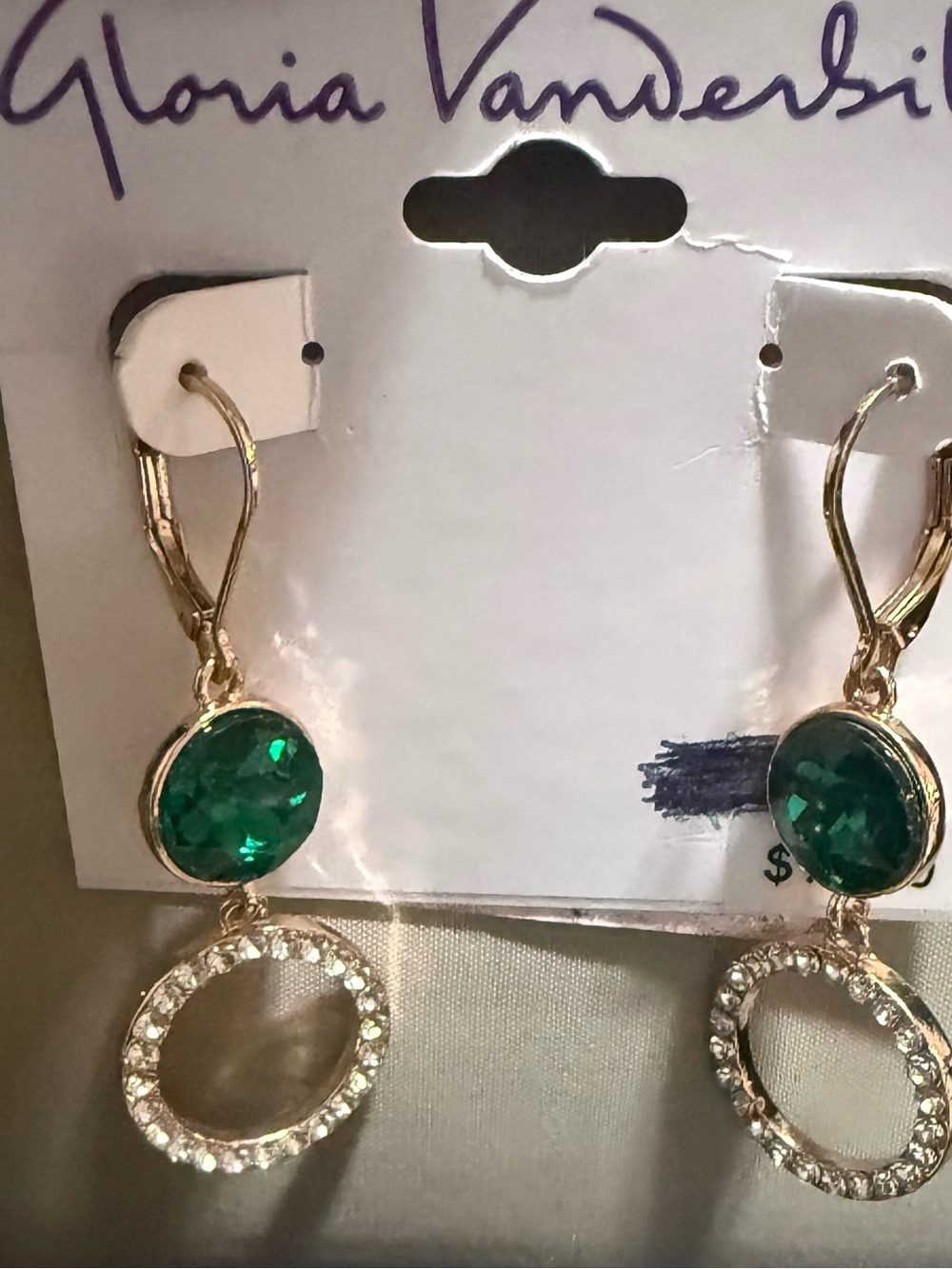 Gloria Vanderbilt Gold-Tone Emerald Green Drop Hoop Earrings